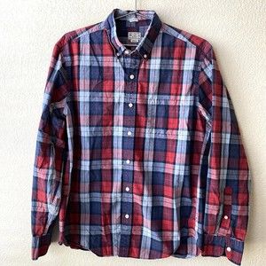 J.Crew Mens Shirt Size Large Slim Fit Cotton Plaid Red Blue Button Front